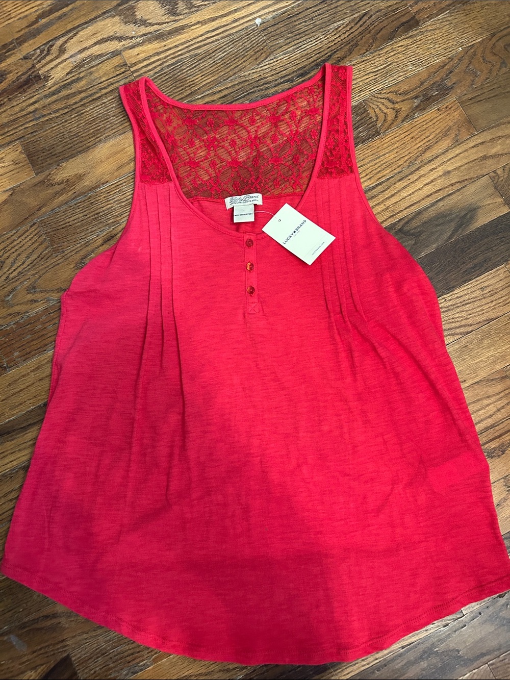 Lucky Brand Red Lace-Back Henley Tank